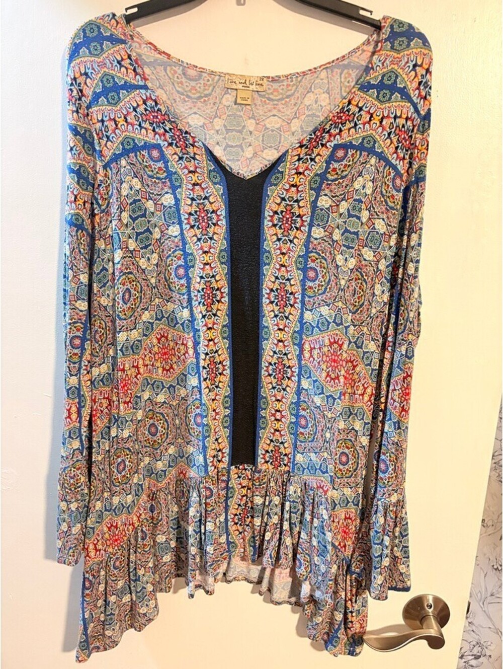 Boho Chic Live and Let Live 2X Long Sleeve Tunic Top